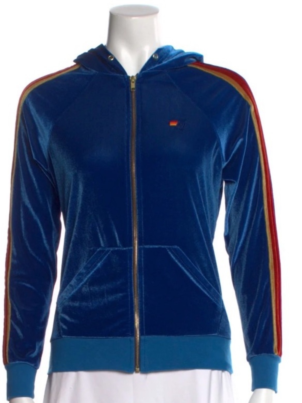 Aviator Nation Classic Velvet Hoodie with Rainbow Sleeve Stripes - Picture 2 of 9